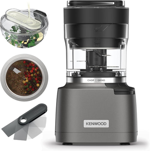 Kenwood Duo Prep CHP80.000SI, Food Chopper and Grinder 2-in-1 with Serrated Quadblades, High Speed Compact Grinder, Non Slip Base, Dishwasher Safe, 800W, Silver