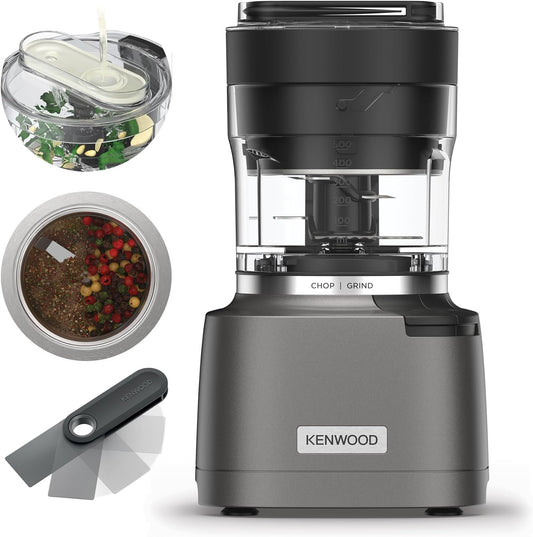Kenwood Duo Prep CHP80.000SI, Food Chopper and Grinder 2-in-1 with Serrated Quadblades, High Speed Compact Grinder, Non Slip Base, Dishwasher Safe, 800W, Silver