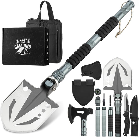 ZENHOSIT Survival Shovel with Camping Axe: Multifunctional Tactical Gear for Outdoor Adventure - 180 Degree Folding Camping Shovel Multi-Tool with Carry Pouch for Outdoor Camping Hiking