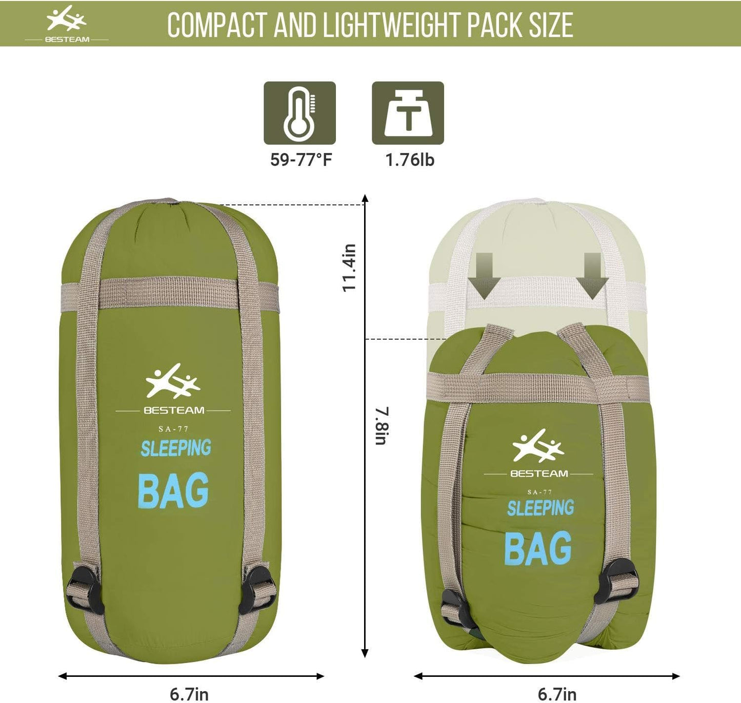 BESTEAM Ultra-Light Warm Weather Envelope Sleeping Bag, Outdoor Camping, Backpacking & Hiking - Fit for Kids, Teens and Adults