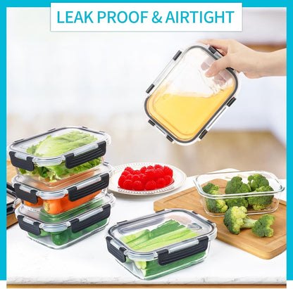 Skroam 10 Pack Glass Meal Prep Containers, Glass Airtight Food Storage Containers with Lids, Pantry Kitchen Storage Containers for Lunch, Food Storage, Meal Prep, Glass Lunch Bento Boxes - 22 OZ