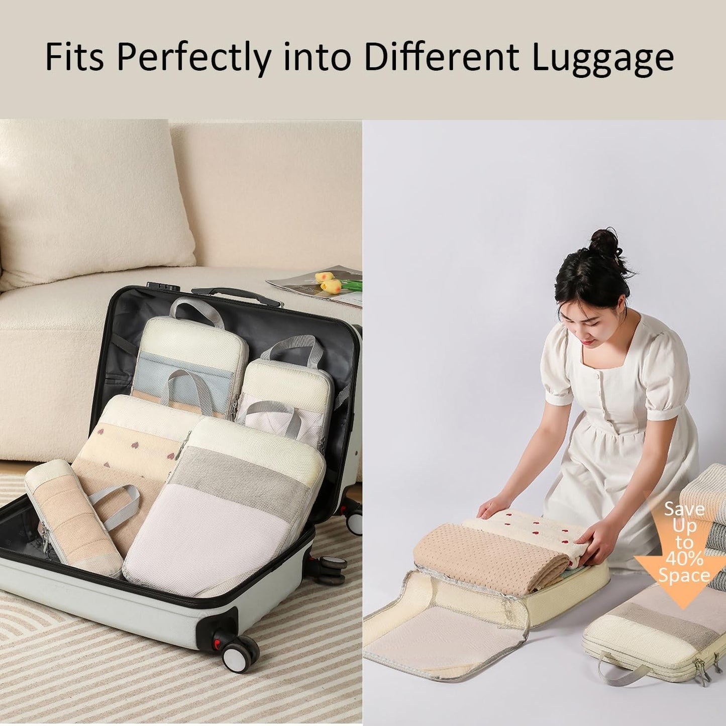 Packing Cubes Compression Packing Cubes for Travel, JOYCHER Travel Packing Organisers Cubes Accessories Mesh Compression Bags Luggage for Man & Women Suitcases (Black)