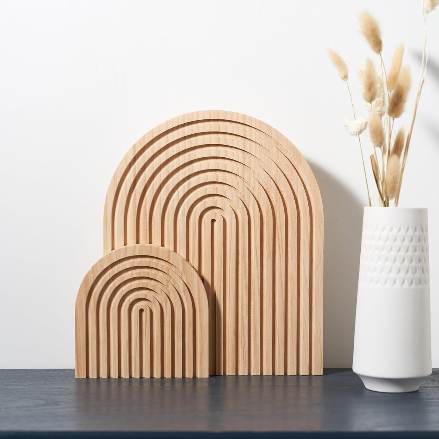 Homtik Wood Rainbow Arch Decor Decorative Tray for Wall Shelf, Fireplace Mantel, Counter, Dresser - Aesthetic Home Decorations for Living Room, Kitchen, Bedroom, Office, Set of 2 (Natural)