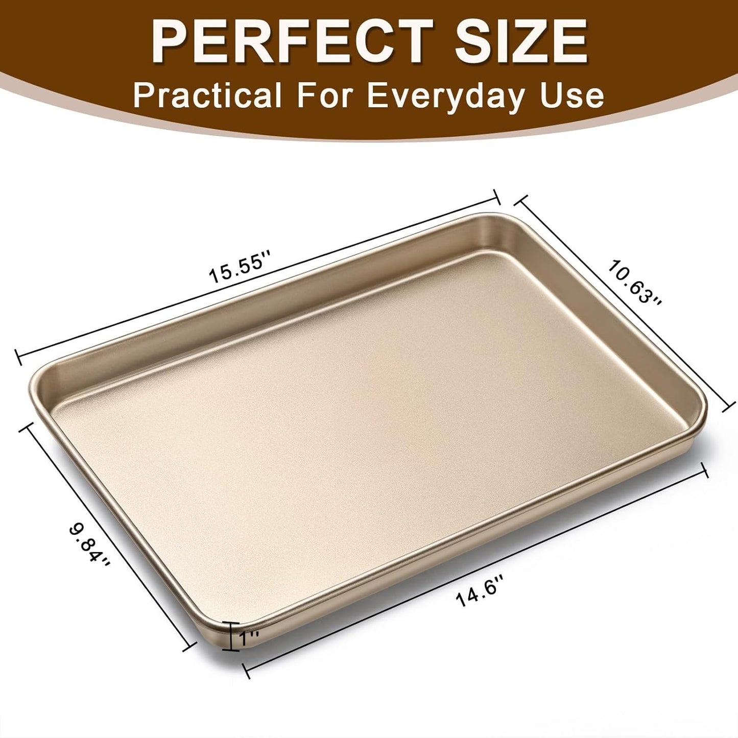 Wildone Baking Sheet Pan Set, Commercial Cookie Sheets for Oven, Nonstick Carbon Steel Jelly Roll Pan 15x10in, Heavy Duty & Easy Clean（2 Pack）