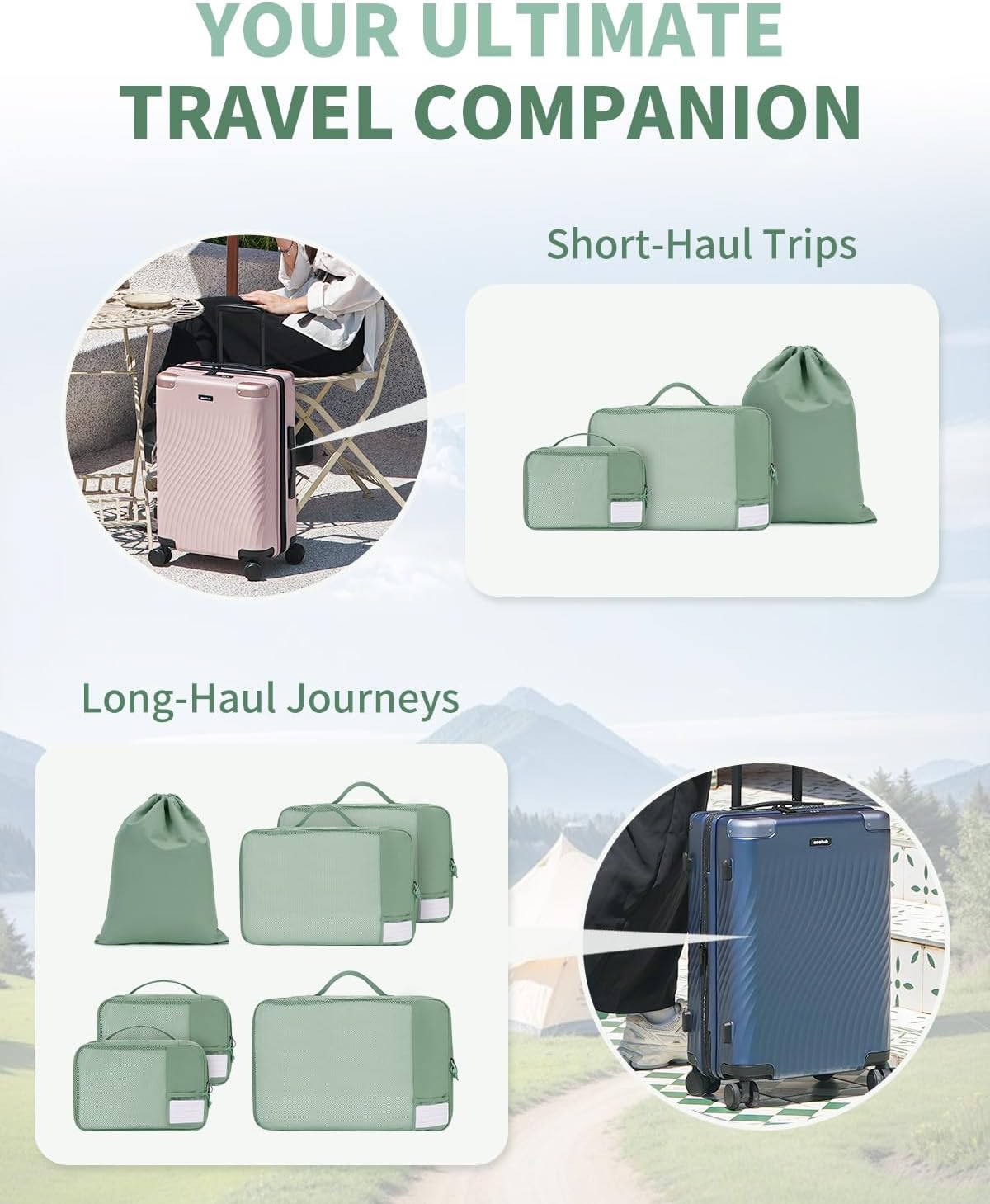 ECOHUB 6 Pieces Suitcase Organizer, Packing Cubes Space-Saving with Label Pocket, Fabric Ripstop Organizer Suitcases, Travel Useful Accessories (Green)