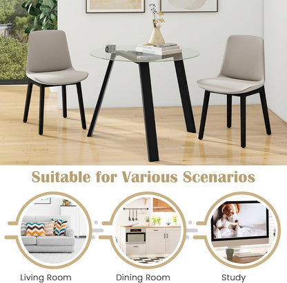 Giantex Round Glass Dining Table for 4 - Small Coffee Table with Rubber Wood Frame, Stable Triangular Structure, 36” Round Breakfast Table, Dinette Table for Living Room, Kitchen Table (Black)