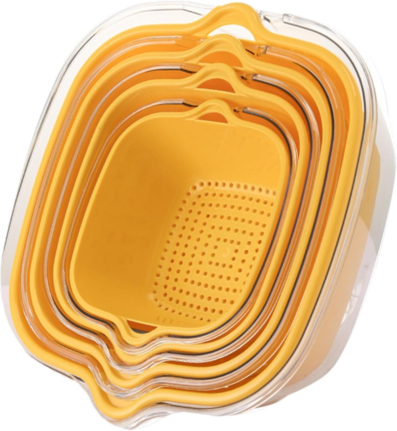 2 Tier Food Washing Colander, Fruit and Veggie Washer Colander, Multifunctional Kitchen Strainer Tool, Thickened Food Prep Salad Washing Tool for Kitchen (Beige, Yellow, Green)