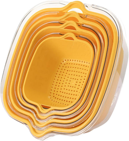 2 Tier Food Washing Colander, Fruit and Veggie Washer Colander, Multifunctional Kitchen Strainer Tool, Thickened Food Prep Salad Washing Tool for Kitchen (Beige, Yellow, Green)