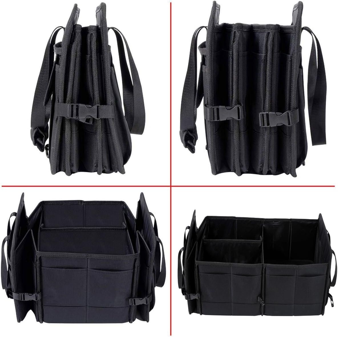 Autoark Multipurpose Car Trunk Organizer with Straps,Non-Slip Waterproof Bottom,Durable Collapsible Adjustable Compartments Cargo Storage,Upgraded Handle,AK-072