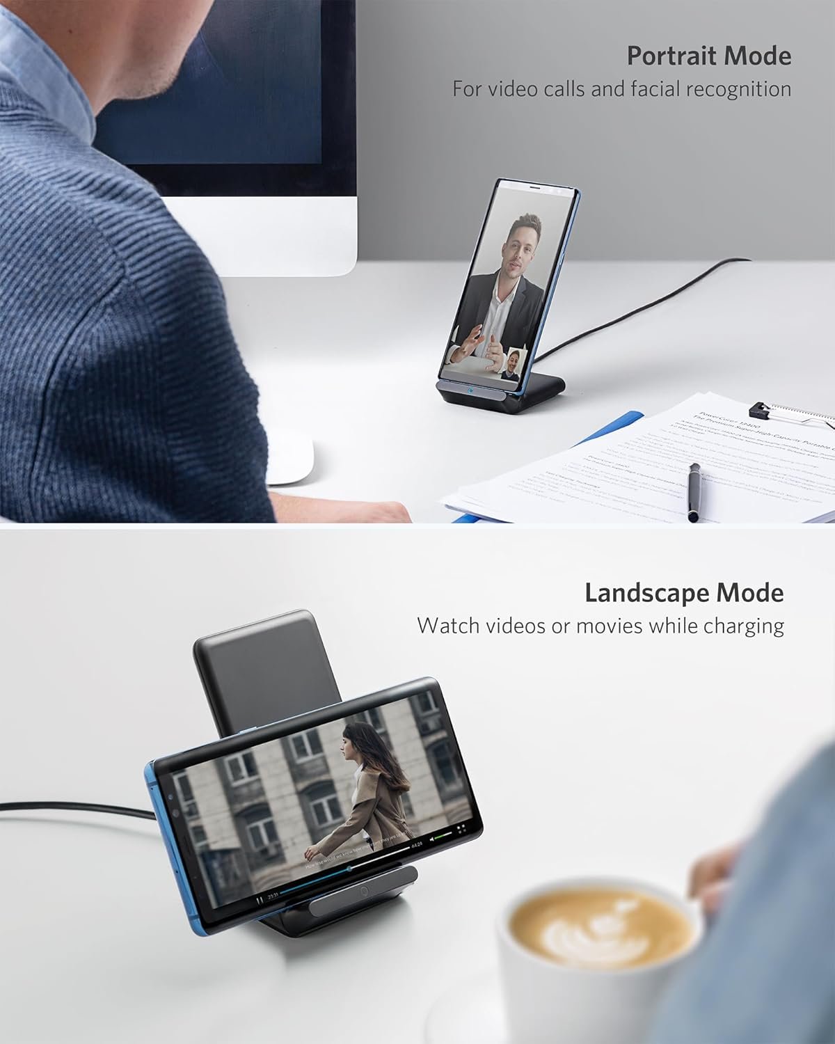 Anker Fast Wireless Charger, 10W Wireless Charging Stand, Qi-Certified, Compatible iPhone XR/Xs Max/XS/X/8/8 Plus, Fast-Charging Galaxy S9/S9+/S8/S8+/Note 9 and More, PowerWave Stand (No AC Adapter)