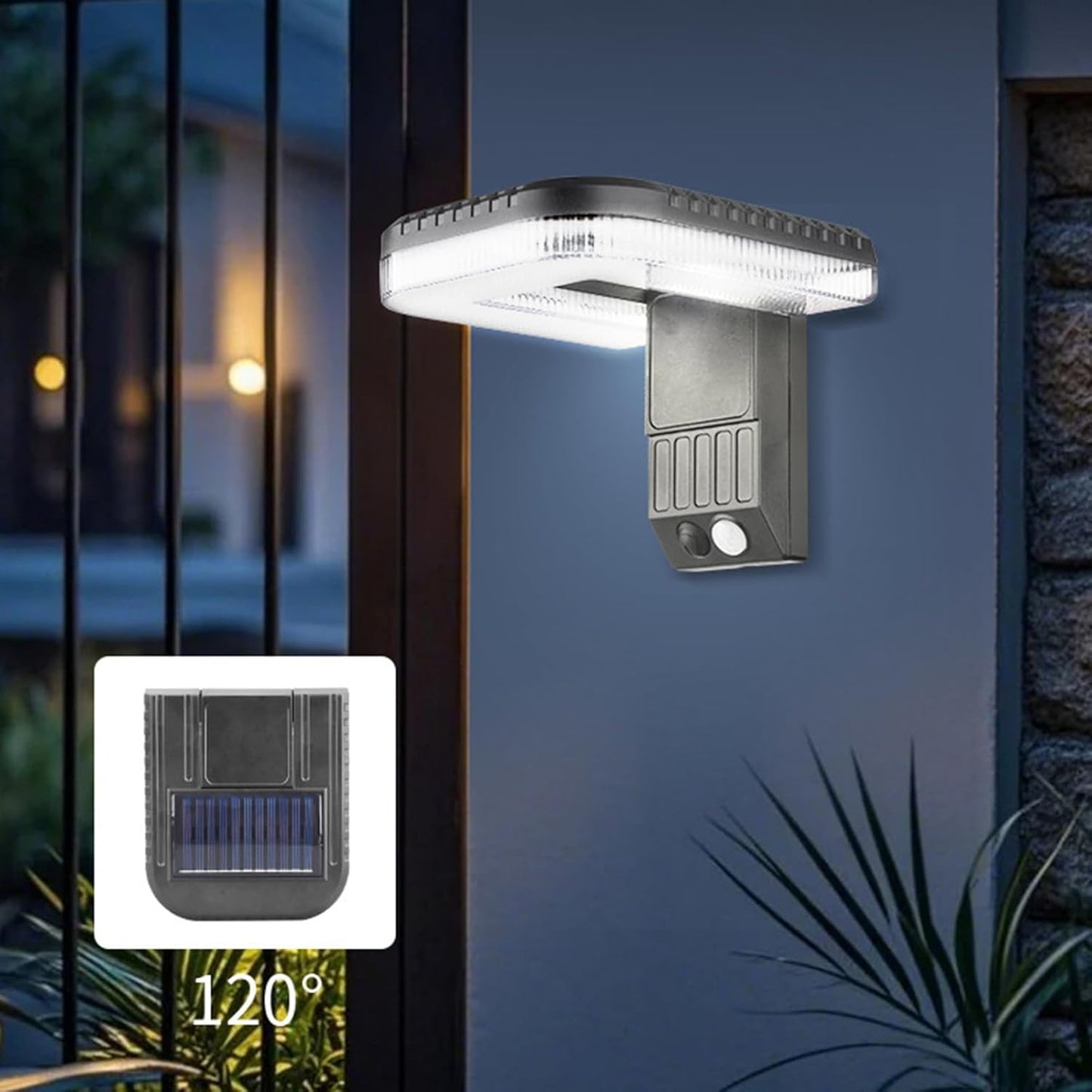 Solar Outdoor Wall Lights, Exterior Waterproof LED Lamp, 4.92 x 4.72 inches Smart Motion Sensor Brightness for Patio, Yard, Pathway, Backyard, Garage Lighting Material ABS PC