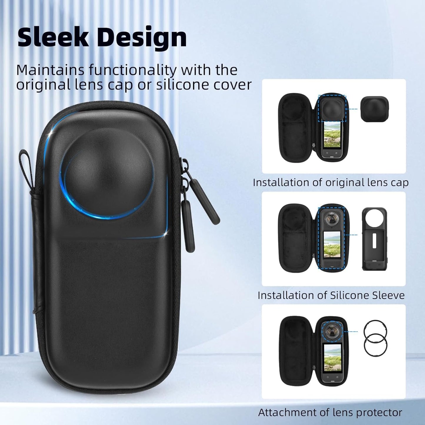 BRDRC Portable Small Case for Insta360 X4 X5 (for Original Lens Cap), Carrying Storage Bag Protective Cover Hard Shell Travel Protector with Wrist Strap Carabiner for Insta 360 X4 X5 Accessories