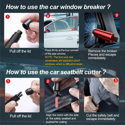 Window Breaker Seatbelt Cutter, Car Safety Hammer Glass Breaker and Seatbelt Cutter Car Emergency Escape Tool Kit Spring Type Glass Breaker Automotive Survival Tool for Land&Underwater (Black)