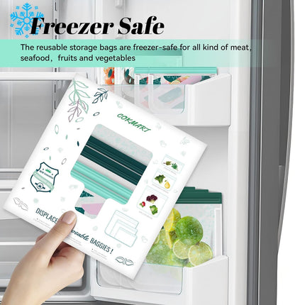 8-Pack Reusable Freezer Bags Silicone, Reusable Sandwich Bags and Reusable Snack Bags for Kids Travel/Home Organization, Reusable Food Storage Bags/BPA Free