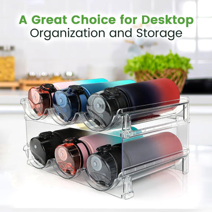 Water Bottle Organizer for Cabinet, 4 Pack Water Bottle Organization and Storage Shelf, Plastic Water Bottle Holder Rack for Fridge, Kitchen, Desktop