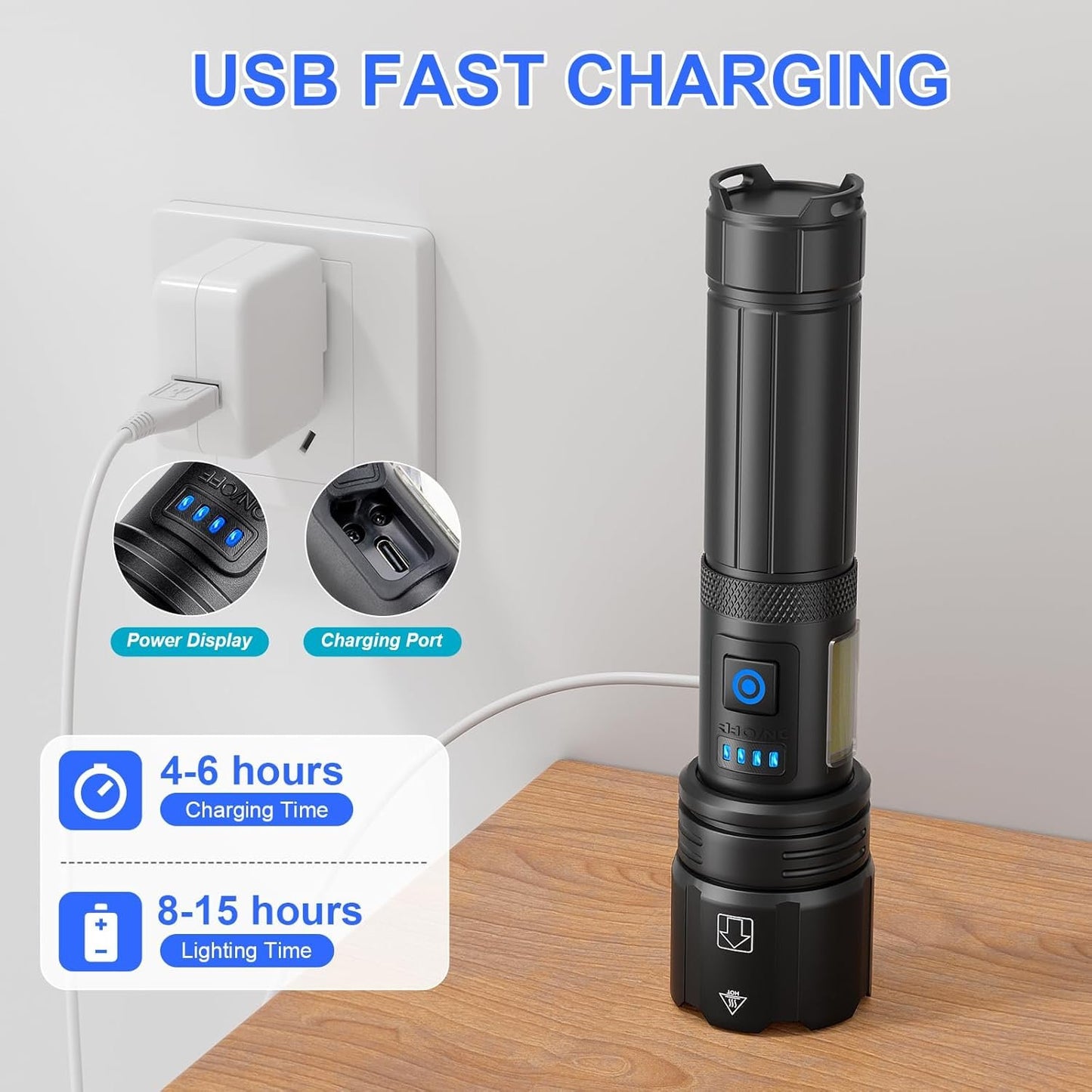 Rechargeable Flashlight 300000 Lumens, BCOTE 2 Pack Super Bright LED Flashlight Camping, Brightest High Powerful Handheld Flashlights-7 Modes with COB Light, IPX7 Waterproof Home Outdoor Flash Light