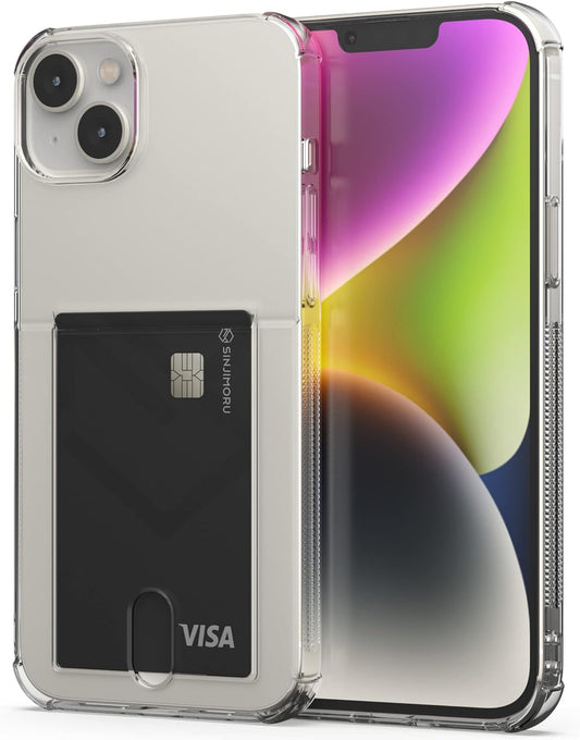 Air-Tip TPU Phone Case with Card Holder, Sinjimoru Slim Fit Clear Phone Wallet Case for Apple iPhone 12 13 14 Cell Phone Cover as Credit ID Card Sleeves. Air-Shield with Card Slot iPhone 14 Plus