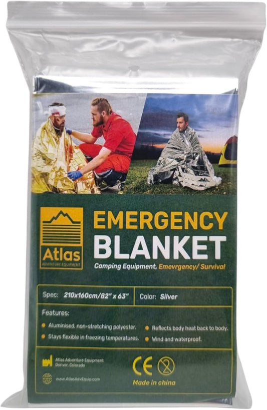 Atlas Adventure Equipment Emergency Survival Blanket, Mylar Thermal Blanket, Gigantic Space Blanket 82" x 63" (1)