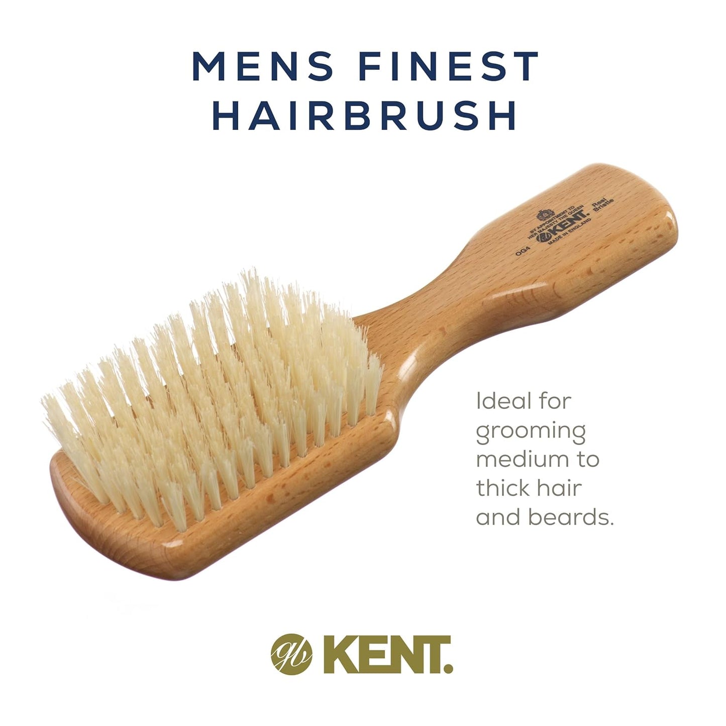 Kent OG4 Rectangular Beachwood Gentlemen's Hair and Facial Brush for Beard Care, Exfoliating Natural Boar Bristle for Men's Grooming, Hair Care, and Beard Straightener