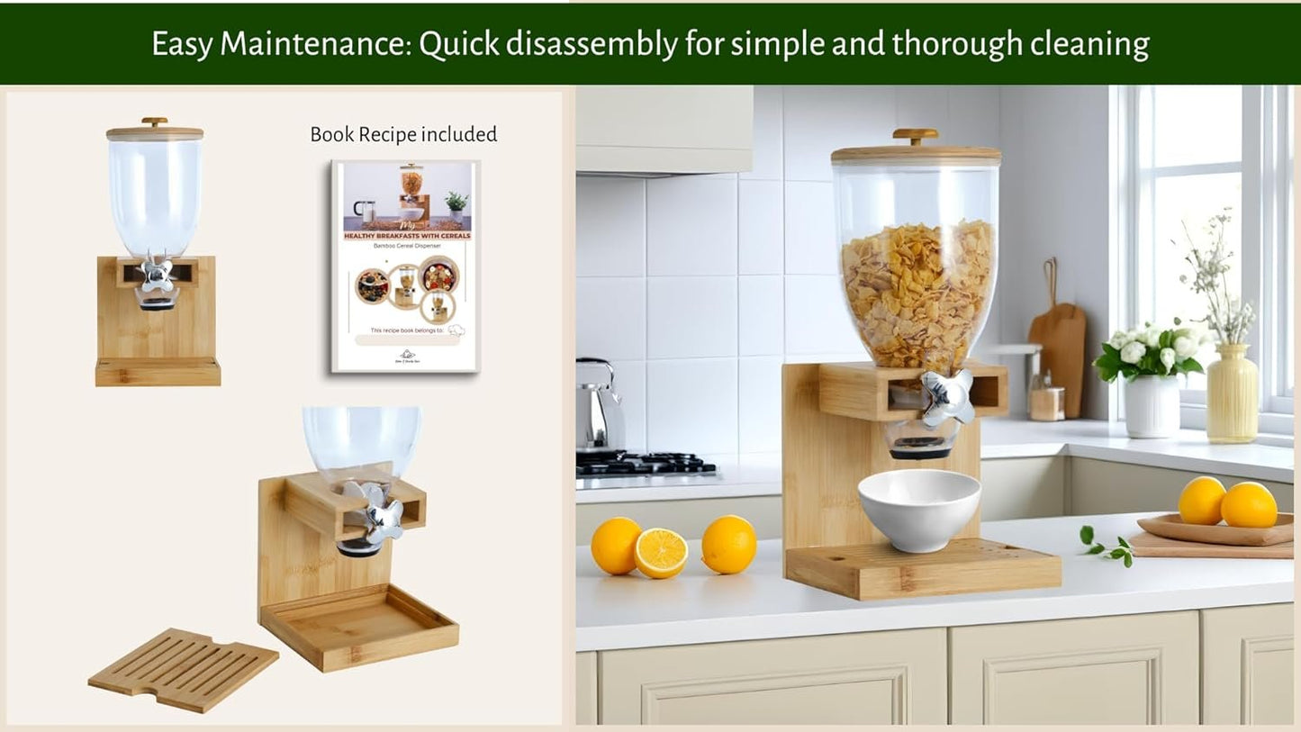 Future & Friendly Finds Bamboo Cereal Dispenser – Eco-Friendly Airtight Storage Container for Pantry & Counter, Family-Friendly Dry Food Dispenser for Snacks, Granola & Grains