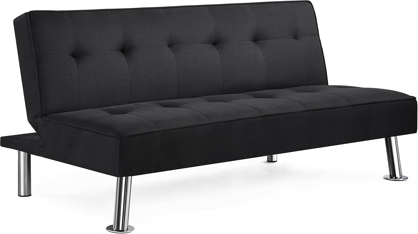 Yaheetech Sofa Bed Convertible Sofa Bed 3-Seater Padded Furniture Reclining Sofa with Metal Legs for Living Room Guest Bedroom Black/Fabric