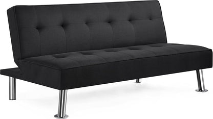 Yaheetech Sofa Bed Convertible Sofa Bed 3-Seater Padded Furniture Reclining Sofa with Metal Legs for Living Room Guest Bedroom Black/Fabric