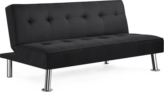 Yaheetech Sofa Bed Convertible Sofa Bed 3-Seater Padded Furniture Reclining Sofa with Metal Legs for Living Room Guest Bedroom Black/Fabric