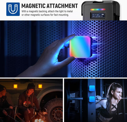 NEEWER RGB62 Magnetic RGB Video Light with Upgraded APP Control, 360° Full Color LED Camera Light with 3 Cold Shoes CRI97+ 2500K-8500K 17 Scenes 2000mAh Rechargeable Portable Photography Lighting