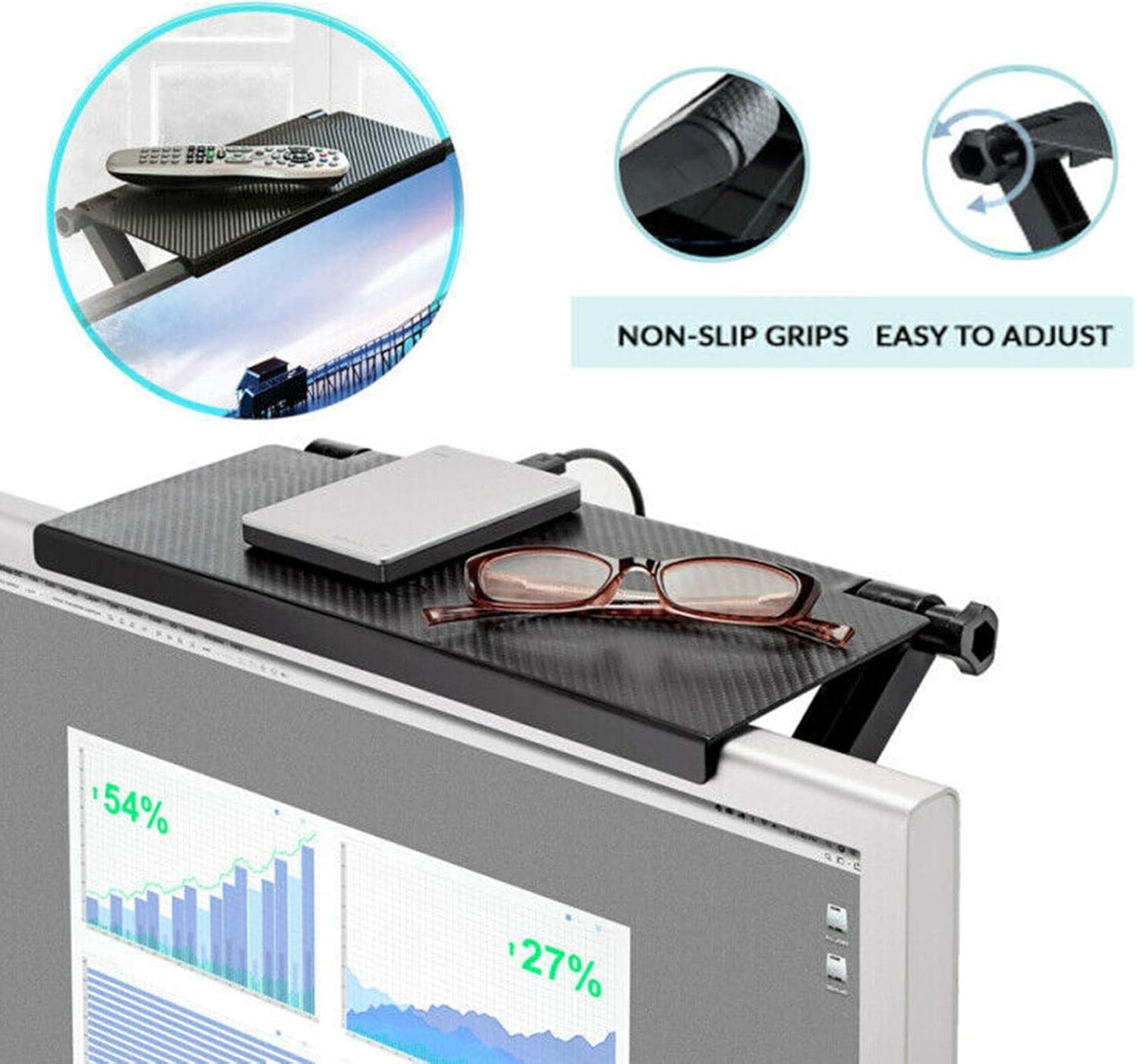 Screen Top Shelf TV Top Storageï¼ŒWide Platform Adjustable Screen Shelf ï¼ŒHolds Speaker, Streaming Device, Game Console, and More