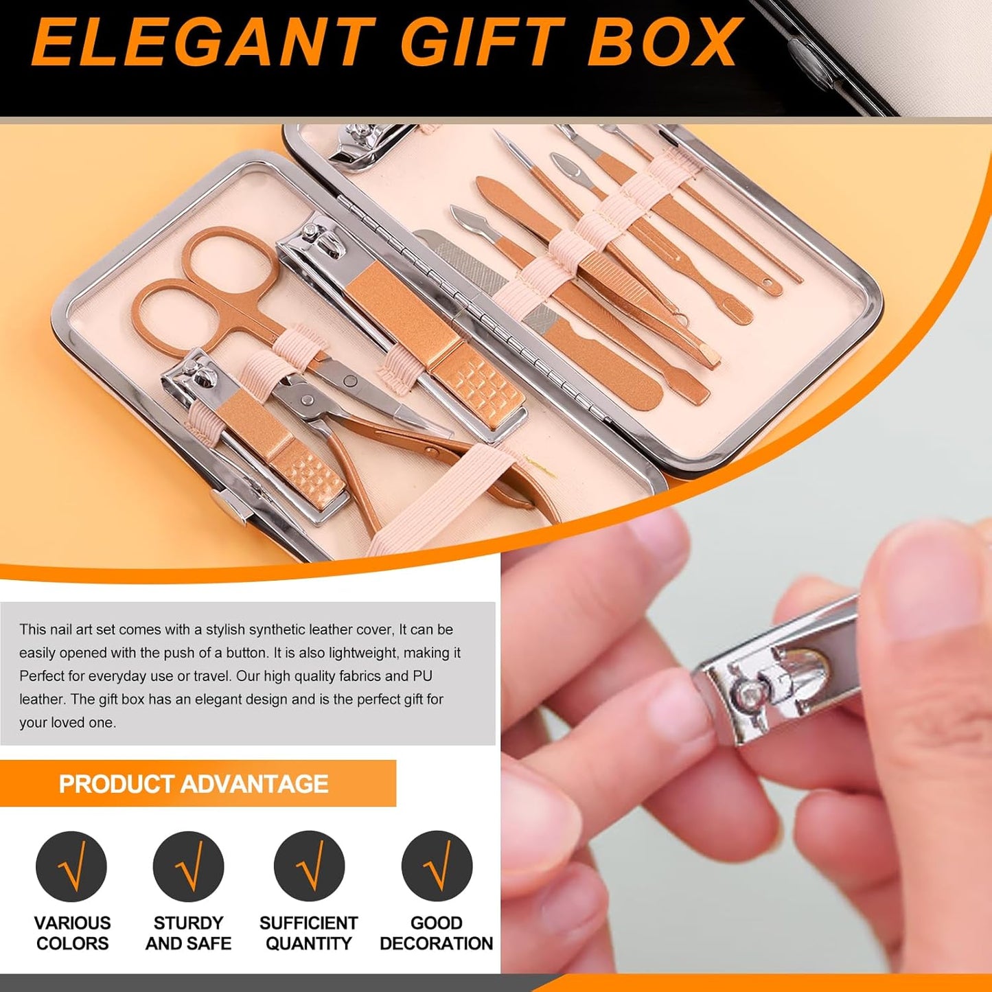 Rustark 12Pcs Pink Manicure Pedicure Kit Professional Stainless Steel Nail Care Set Includes Nail Clippers Manicure Tools Travel Case for Nail Manicure Trimming Grooming for Travel or Home