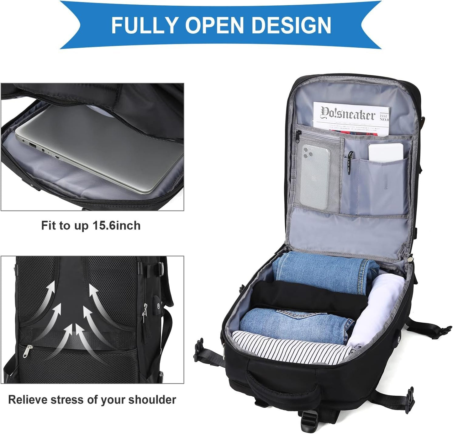 SZLX Ryanair Cabin Bags 40x20x25 Underseat Carry On Bag Easyjet Cabin Bag 45x36x20 Backpack Waterproof Women Travel Backpack Cabin Size Laptop College Rucksack for Men Hand Luggage Bag with Wet Pocket