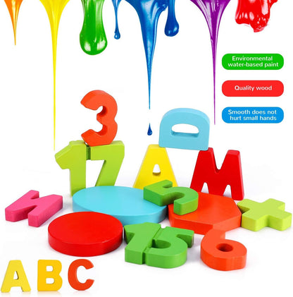 LENNYSTONE Wooden Puzzles for Toddlers, Wooden Alphabet ABC Numbers Shapes Puzzles Boards Early Educational Learning Toys for Kids Age 3 4 5 6 7 Years Old, Chunky Letters Jigsaw Puzzle