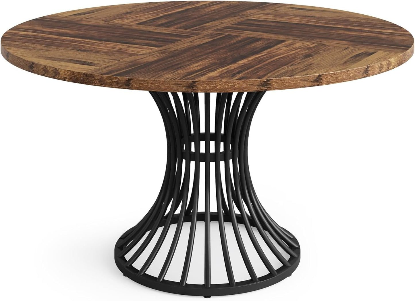 Tribesigns Round Dining Table for 4-6 People, 47-Inch Farmhouse Dinning Room Table Circle Kitchen Table, Industrial Dinner Table with Metal Base for Kitchen, Living Room, Rustic Brown