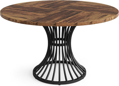 Tribesigns Round Dining Table for 4-6 People, 47-Inch Farmhouse Dinning Room Table Circle Kitchen Table, Industrial Dinner Table with Metal Base for Kitchen, Living Room, Rustic Brown