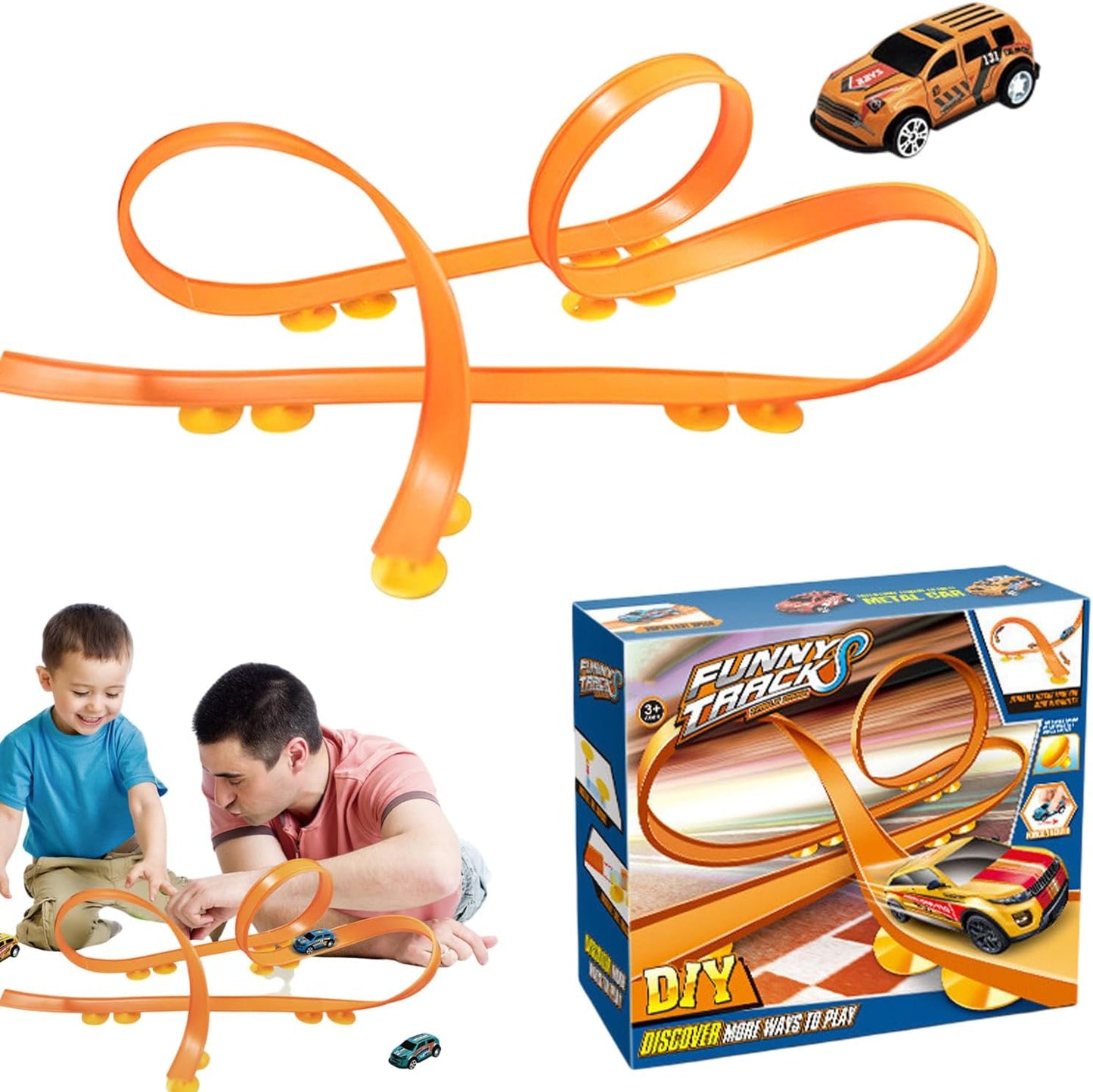 Flexible Track Race Car Toy, Pull Back Vehicle Set, 26x23x7cm, Bendable Road Sections, ABS Build, Colorful Curved Paths, Compact Package Box, for Play