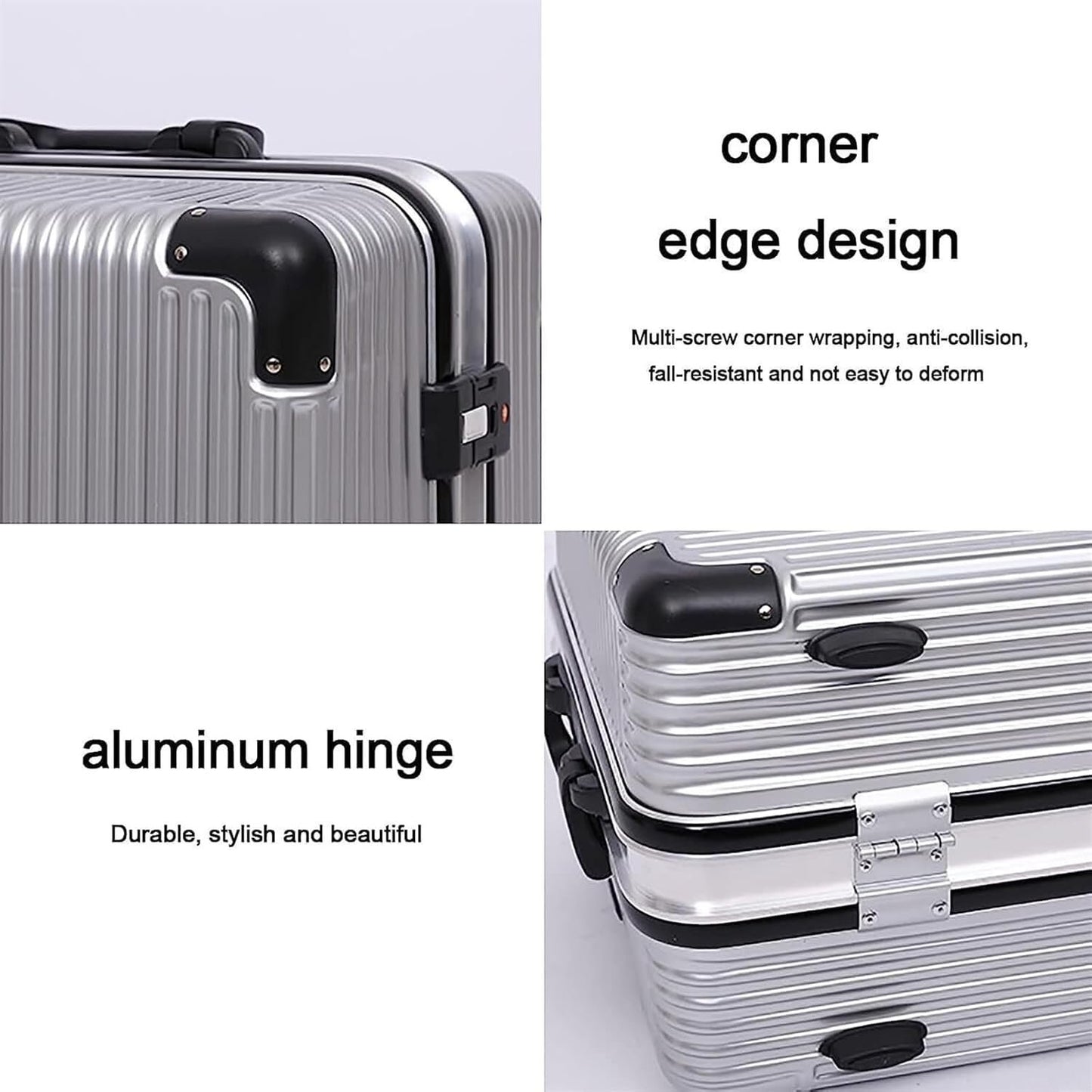 Travel and Bussiness Aluminum Frame Carry On Luggage Security Combination Lock Suitcase Adjustable Trolley Travel Luggage Suitcase (Color : Silver, Size : 20 inch)