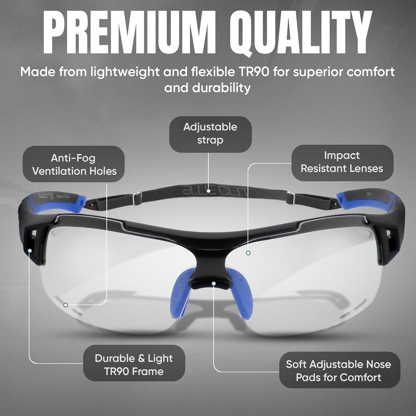 BLUE CUT Sports Protection Goggles, Anti-Fog Lenses Safety Glasses for Basketball, Pickleball and All Outdoor Sports