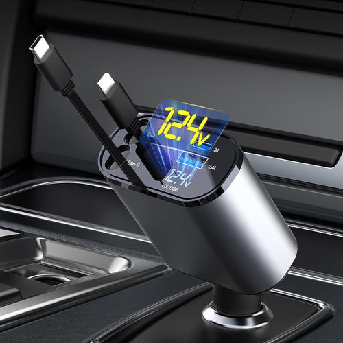 Aimtel Retractable Car Charger, USB Car Charger, Fast Charging Cables (2.6 Ft) and 2 USB Ports Car Charger Adapter Compatible with iPhone/Galaxy/Google/Huawei/Tablet