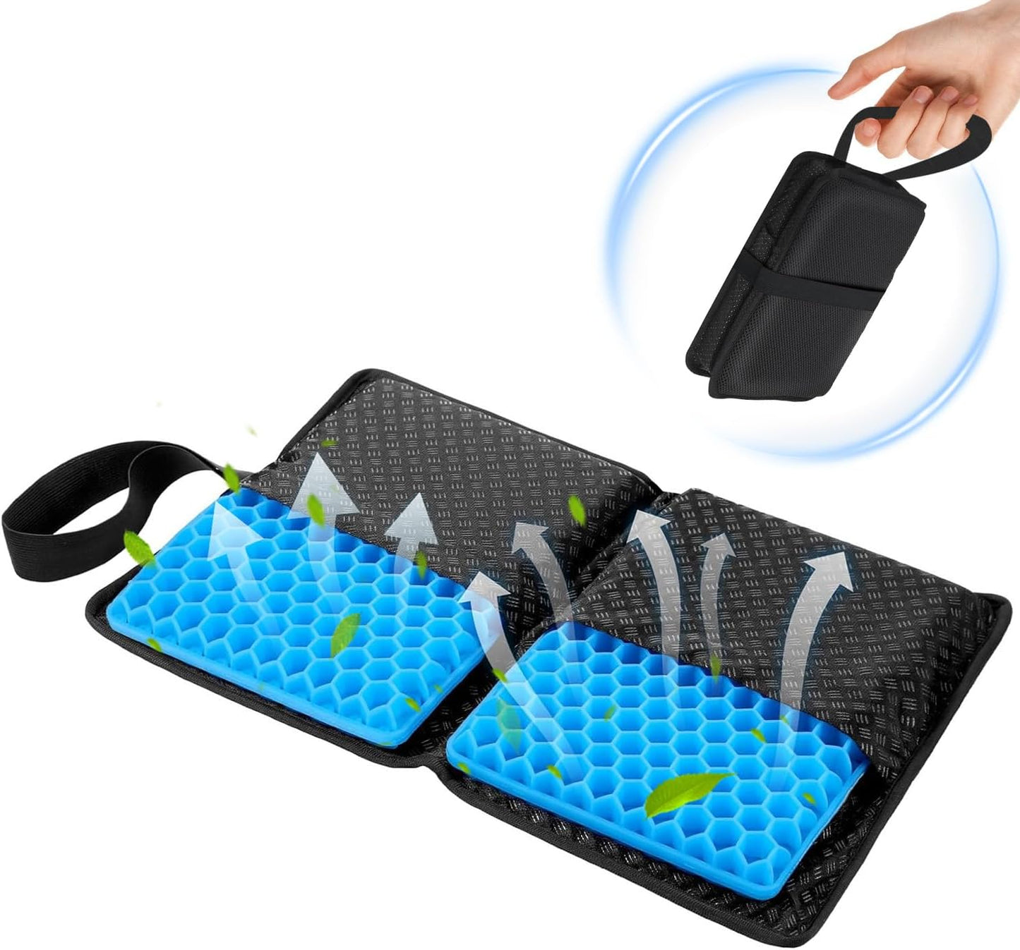 Gel Seat Cushion for Long Sitting, Foldable Seat Cushion for Pressure Relief, Breathable Honeycomb Gel Seat Soft & Cool, Portable Travel Car Cushion with Non-Slip Cover for Home Office