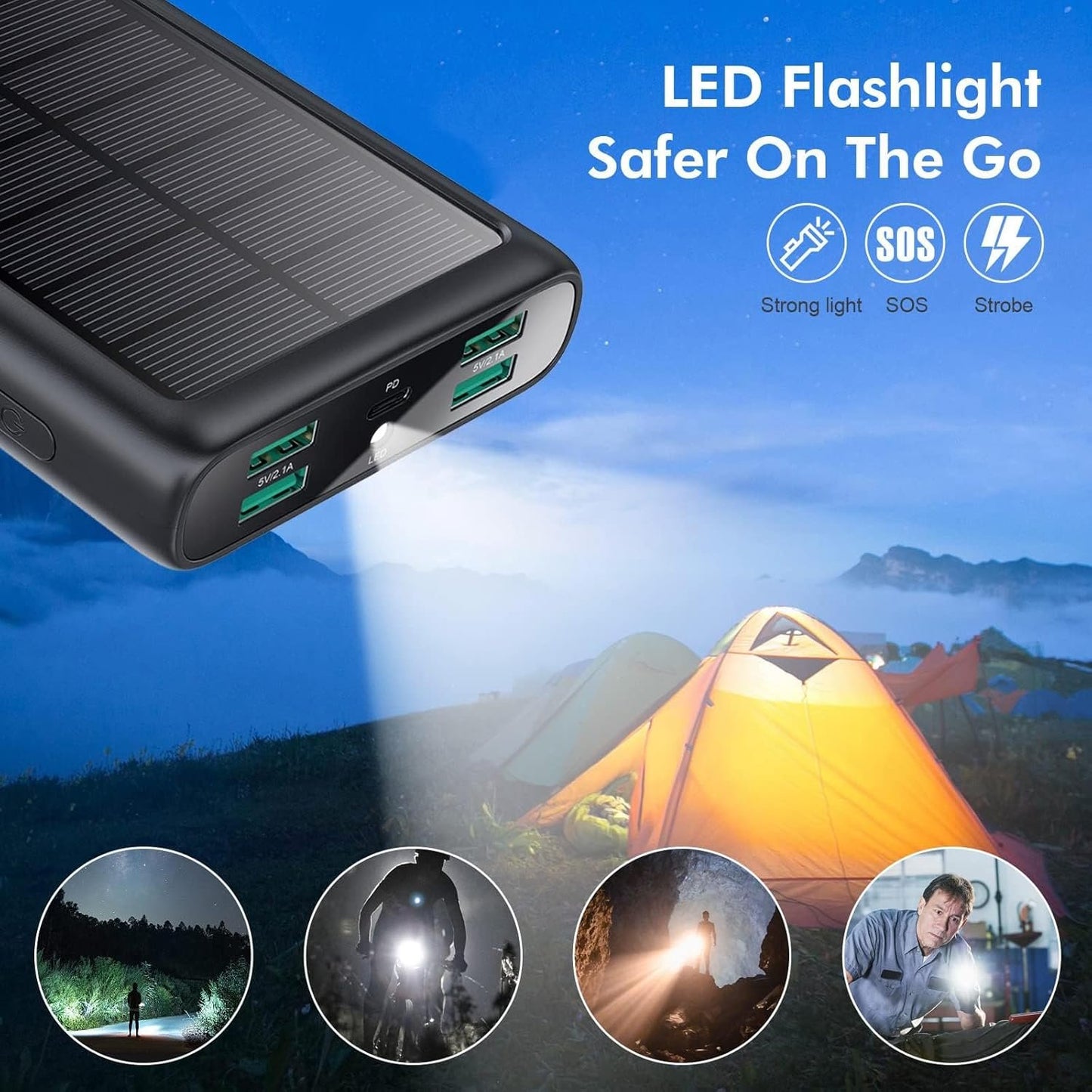 Power Bank Portable Charger 40800mAh, Upgraded 5 Outputs USB C Fast Charging Battery Pack Cell Phone Charger, Solar Charger with LED Flashlight for iPhone 16/15/14/13/12, Samsung Google Android Phones