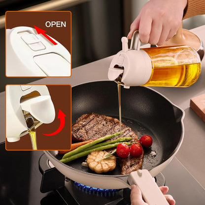 YARRAMATE Oil Sprayer for Cooking, 2 in 1 Olive Oil Dispenser Bottle for Kitchen, 16oz/470ml Glass Oil Bottle with Premium Nozzle, Food-grade Oil Mister for Air Fryer, Salad, Frying, BBQ (White)