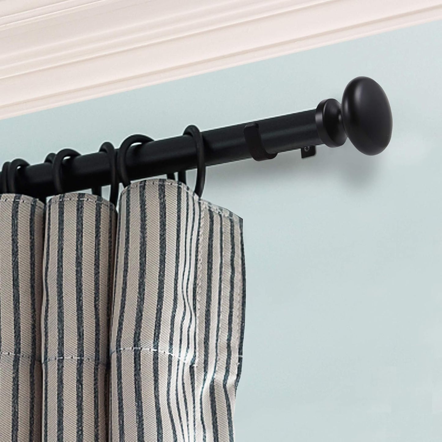 TiMi Window Curtain Rod 1 Inch Decorative Adjustable Single Curtain Rods Classic Oval, 28 to 48 Inch telescoping Drapery Rod, Black