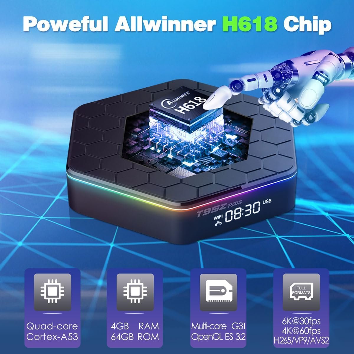 2025 Android TV Box 12.0 4GB RAM 64GB ROM, 6K TV Box Android 4K Wi-Fi 6, T95Z Plus Android TV Box H618 Chip Support Dual-WiFi 2.4G/5G 3D HDR10+ Bluetooth5.0 USB Android Box with Mini Wireless Keyboard