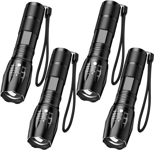4-Pack Compact LED Flashlight High Lumens - Super Bright, Powerful, Zoomable, Waterproof, Tactical Flashlights for Outdoor Activity & Emergency Use