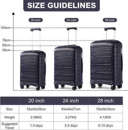 Kono Lightweight Hard Shell Suitcase Travel Carry On Luggage, Navy, Hard Cabin Suitcase