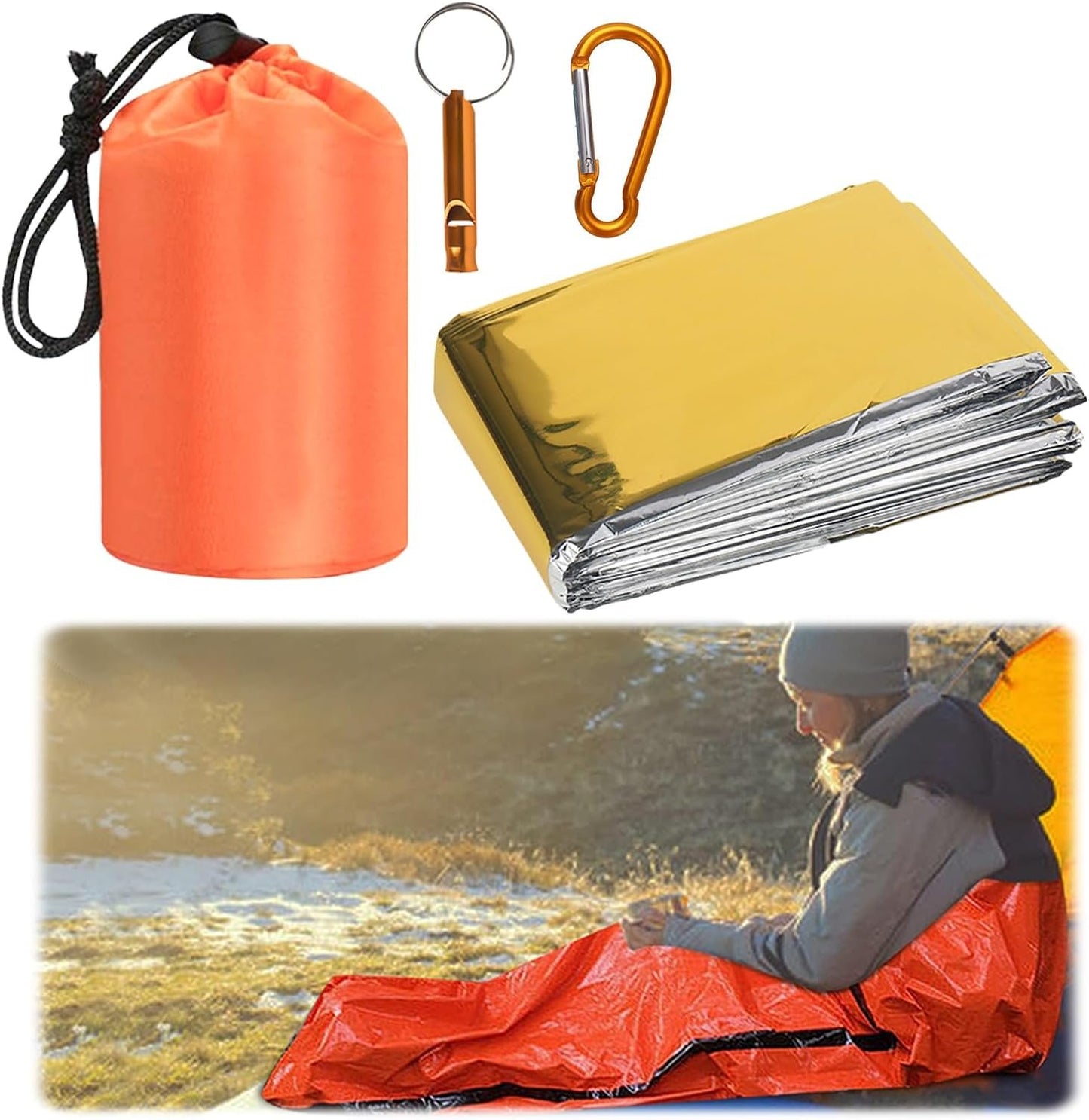 YYTECH Emergency Sleeping Bag, Rescue Blanket, Rescue Film, Gold, 210 x 160 cm, Survival Sleeping Bag, Bivouac Bag, Waterproof, Portable Emergency Blanket, Cold Protection, Rescue Tent for Camping,
