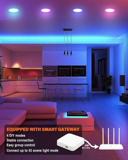 6Pack Smart led RGB Recessed Lighting 6Inch,Color Changing Canless LED Downlight with Remote Control,2700K-6500K,2.4GHz Wi-Fi Bluetooth 12W 1200lm,Work with Tuya App,Alexa & Google Assistant