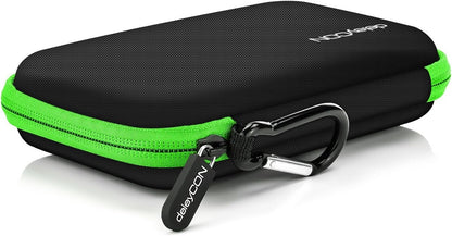 deleyCON Hard Drive Bag HDD Case for 2.5" Hard Drives and SSD - Robust and Shockproof - 2 Internal Compartments with Mesh Pockets - Green