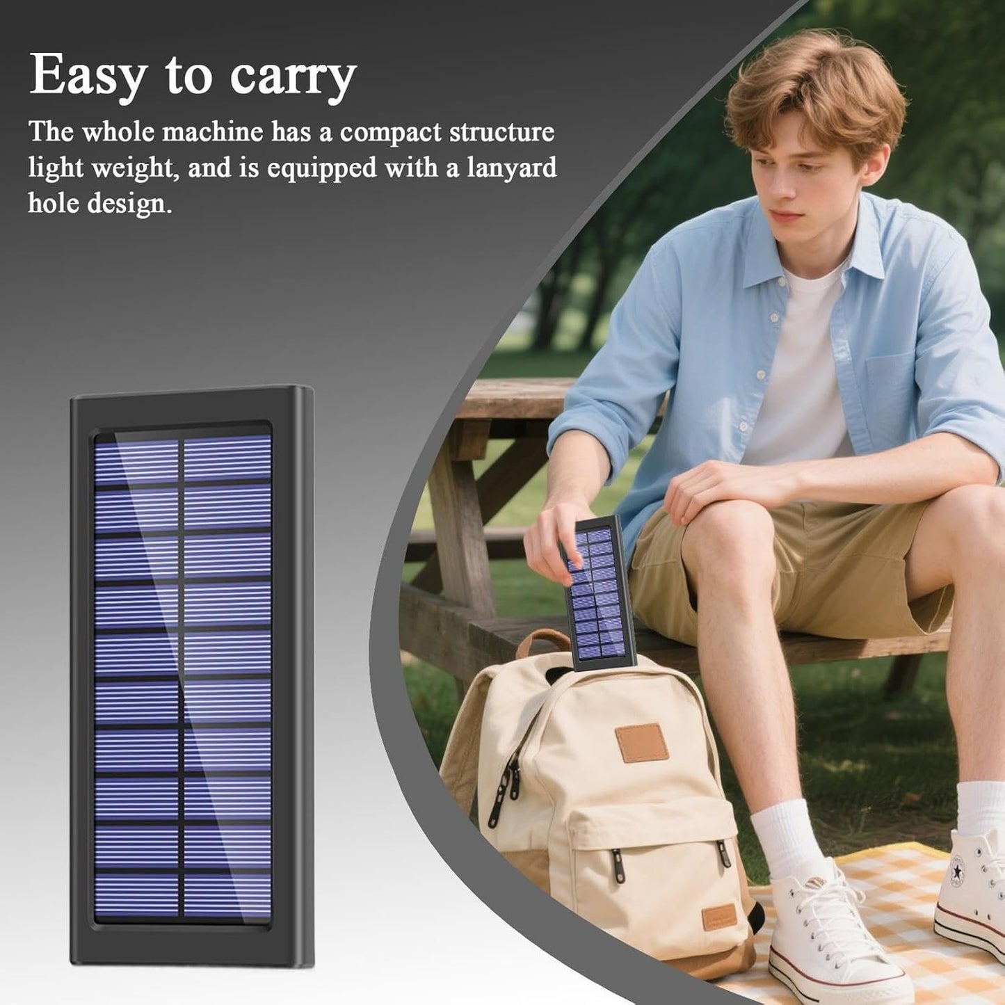 Solar Charger Power Bank, Mobile Phone Battery Pack, 10000mAh Portable Chargers, Lightweight External Power Supply, 5.59x2.64x0.63 Inches, for Outdoor Hiking Travel Camping Home