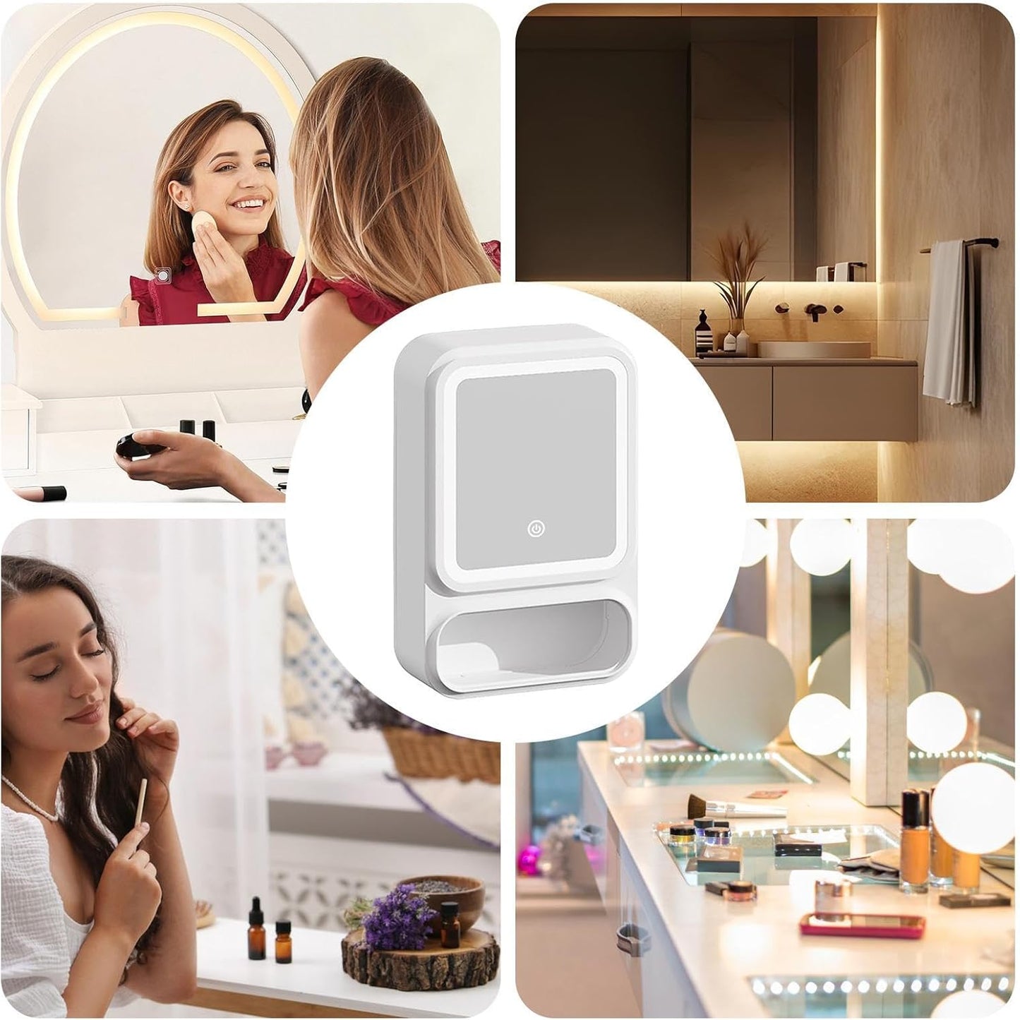 Uonguon Bathroom Mirror Cabinet, Mirror Storage, 16.54x11.02x4.53 inches Lighted Drawer with Magnetic Door Tissue Dispenser, Modern Wall Mounted Organizer for Shampoo and Makeup